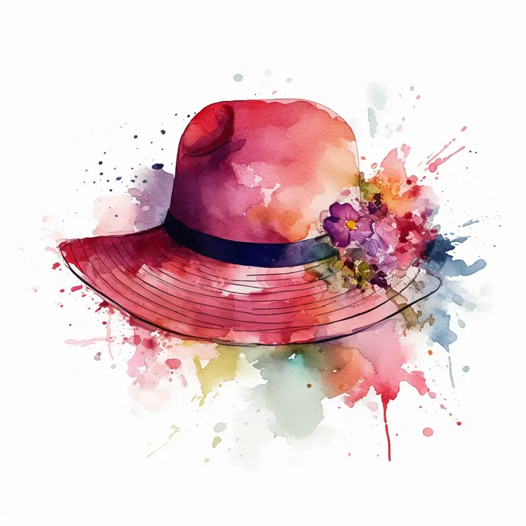 Colorful Watercolor Hat with Flowers