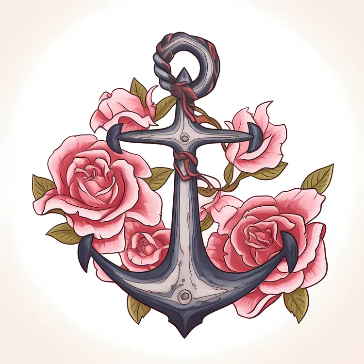 Anchor with Roses and Knotted Rope
