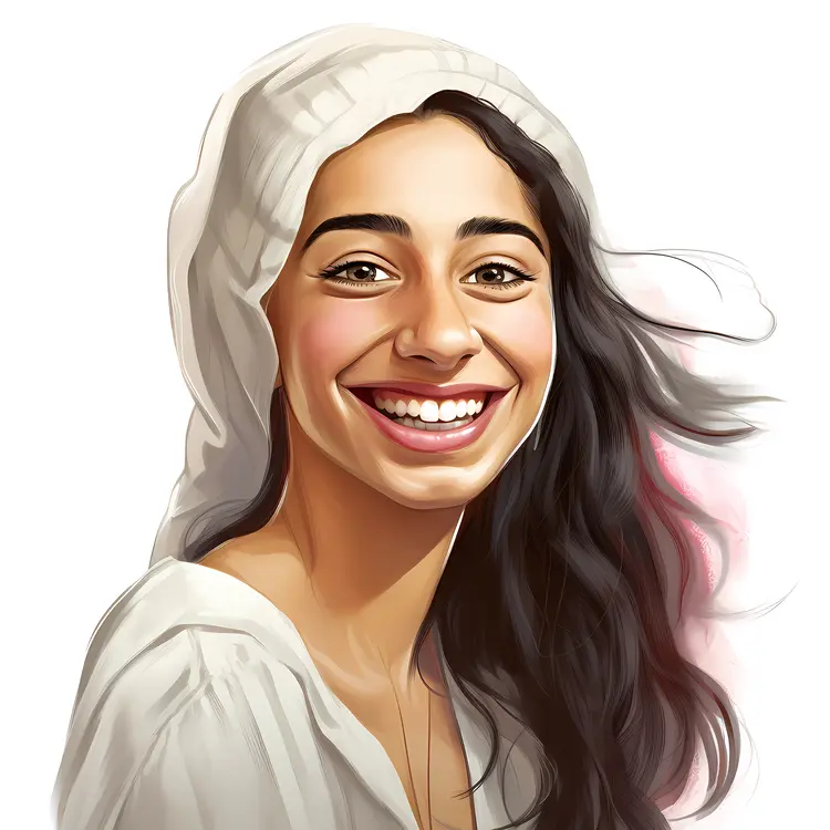 Smiling Woman in White Hood