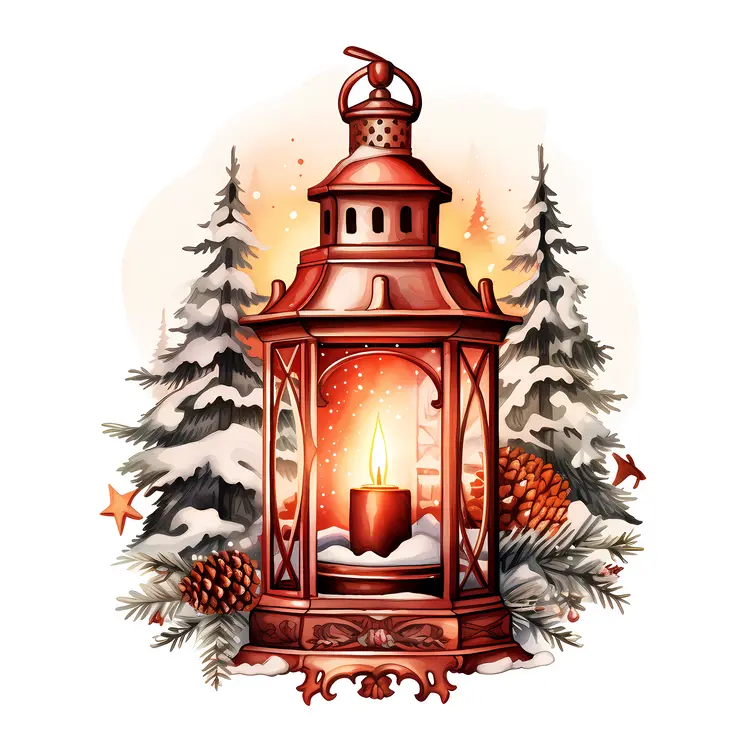 Red Lantern with Christmas Decorations