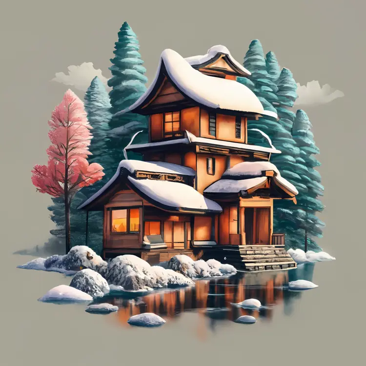 Small cute doodle house in winter