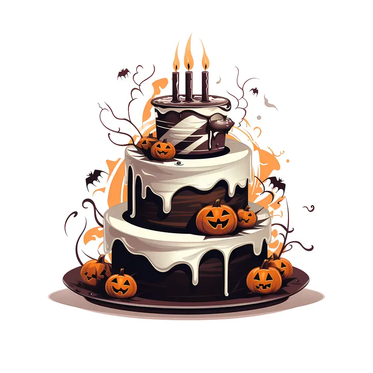 Halloween Cake with White Icing and Pumpkins