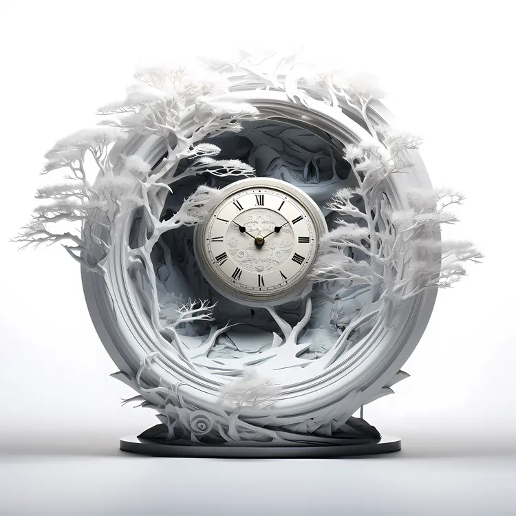 Snowy Forest Clock with White Trees