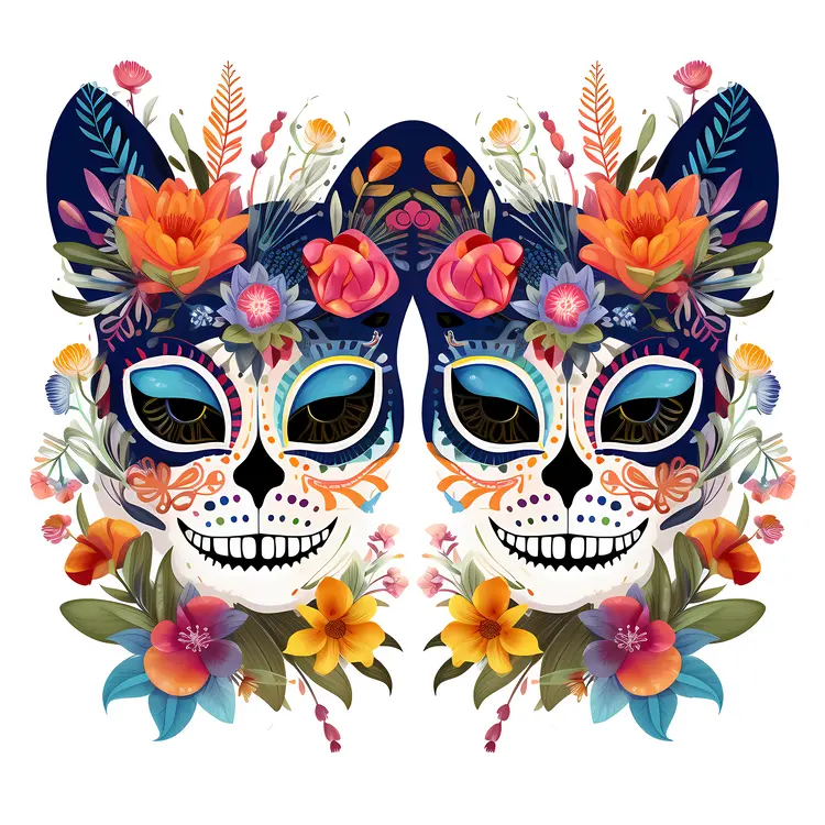 Colorful Sugar Skulls with Floral Decorations for Day of the Dead