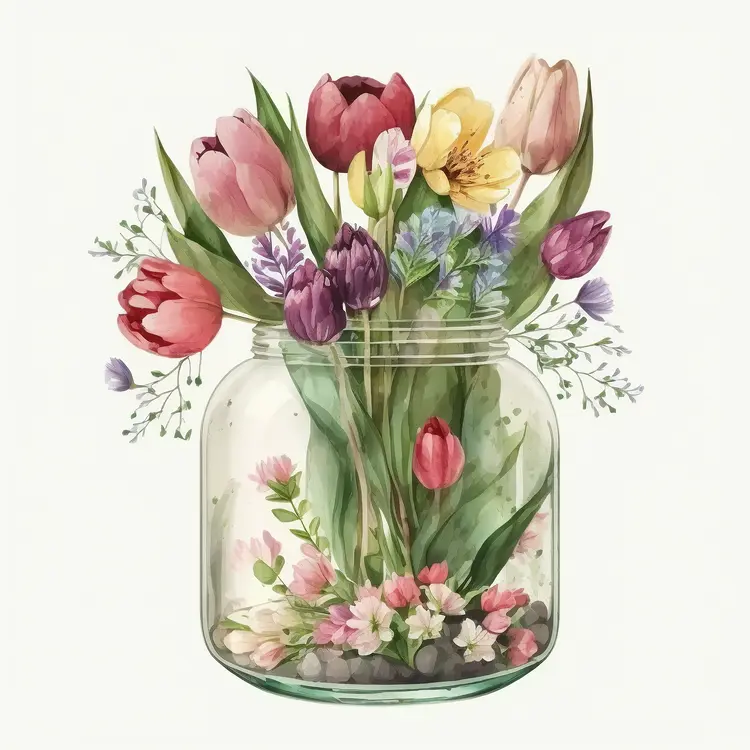 Beautiful Flower Jar with Colorful Spring Blooms