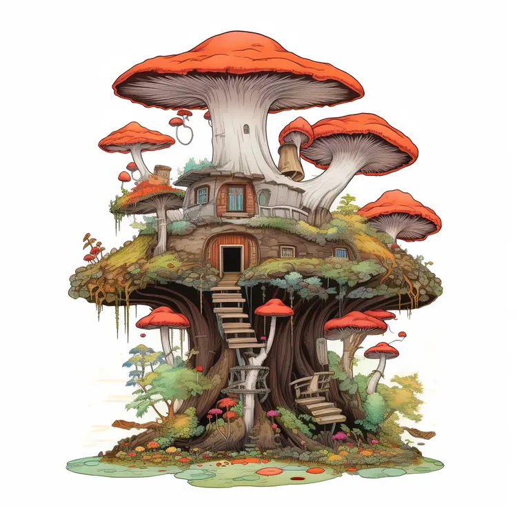 Enchanted Mushroom House in the Woods
