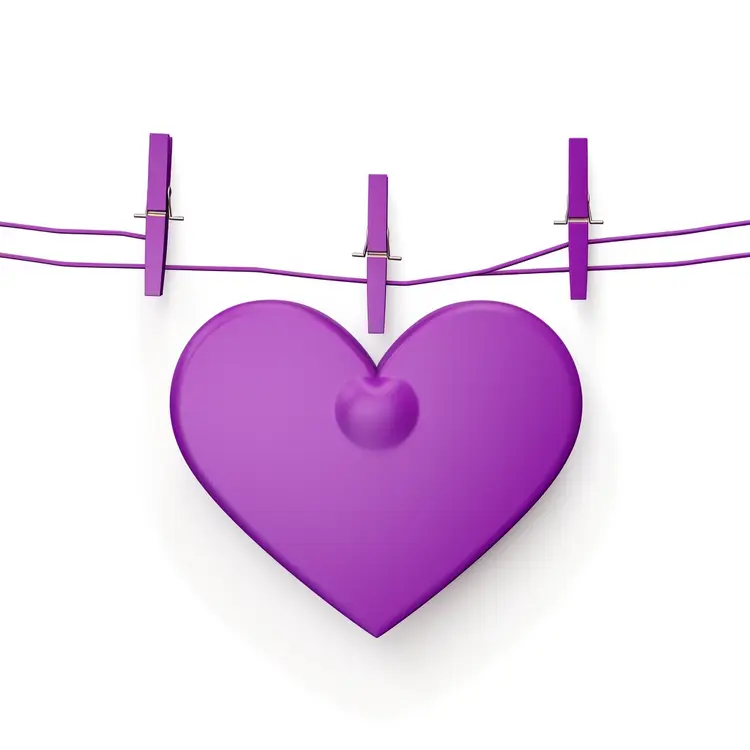 Purple Heart Hanging on Clothesline for Valentine's Day