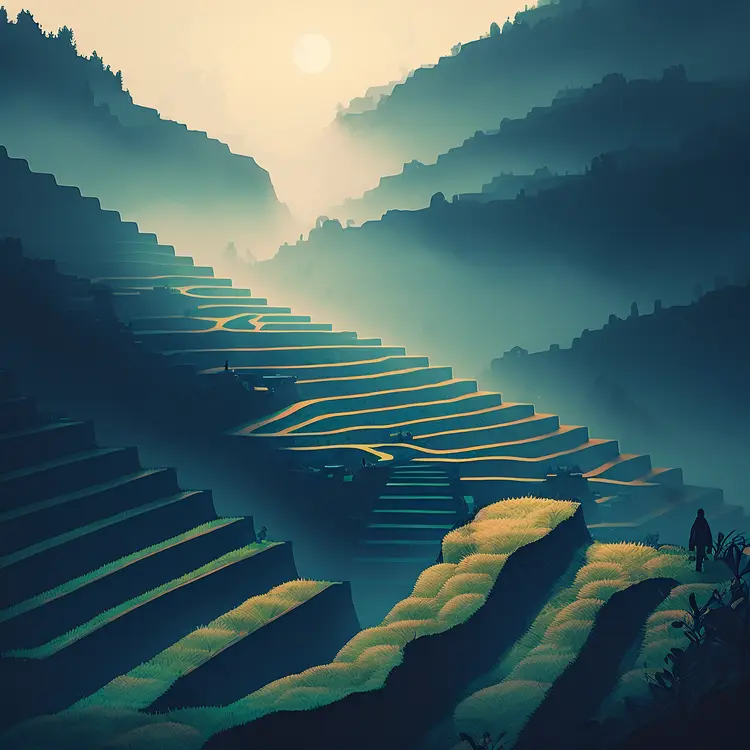Beautiful Terraced Fields at Sunrise