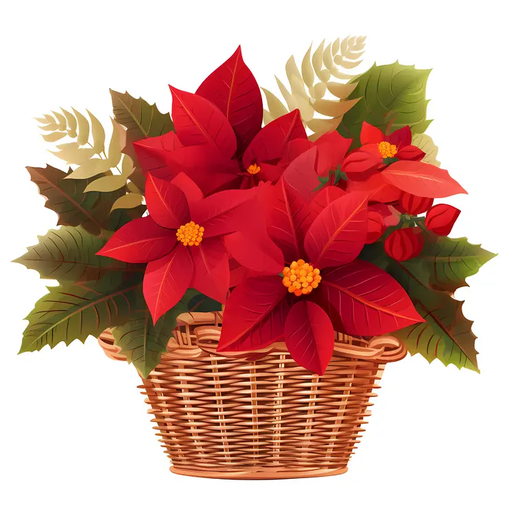 Red Poinsettia in a Basket