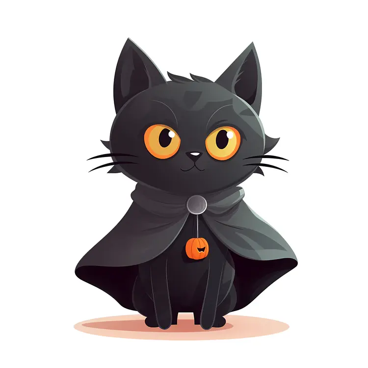 Cute Black Cat in Halloween Cloak