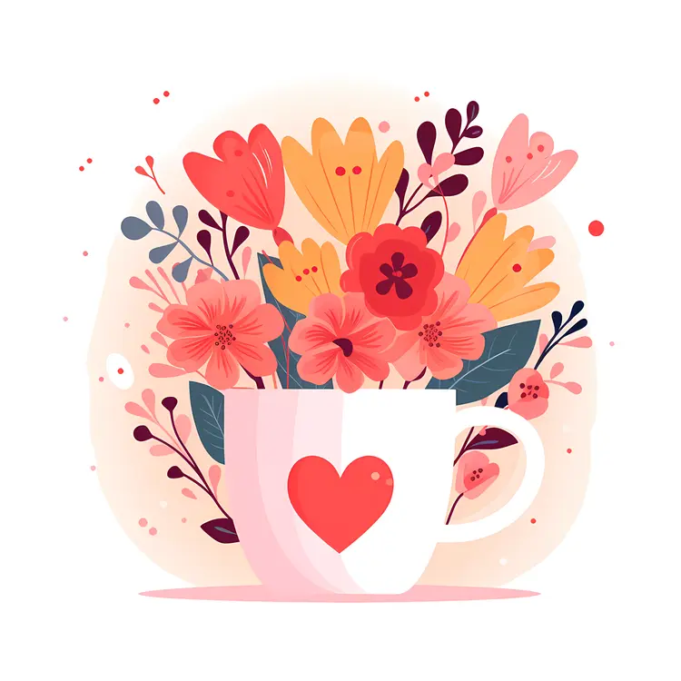 Heart-Designed Cup with Colorful Floral Arrangement