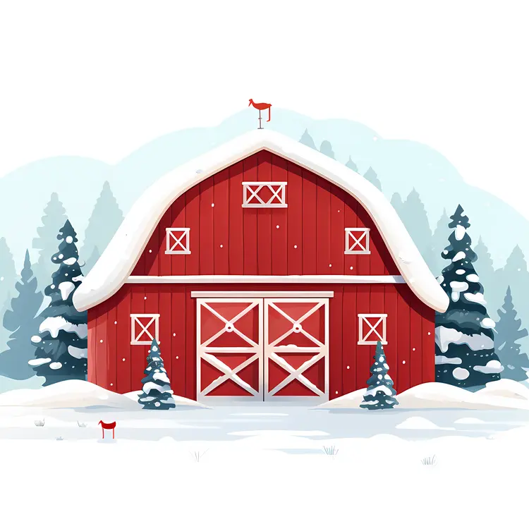 Red Barn in Snowy Winter
