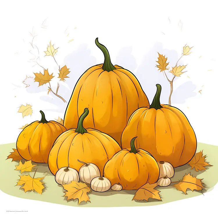 Autumn Pumpkins with Leaves