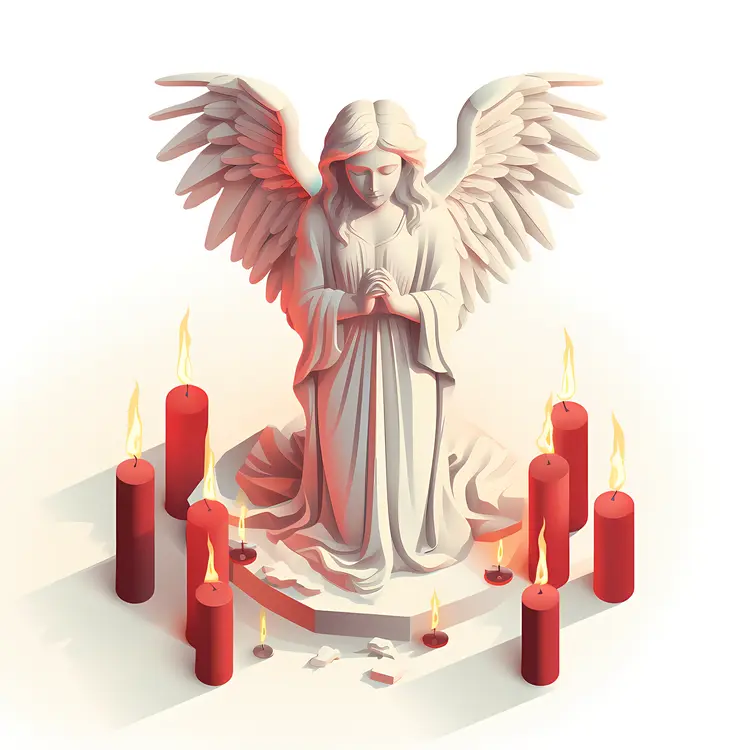 Kneeling Angel Statue with Red Candles
