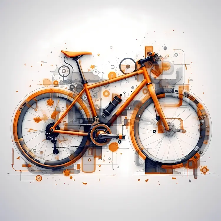 Orange Bicycle with Geometric Background