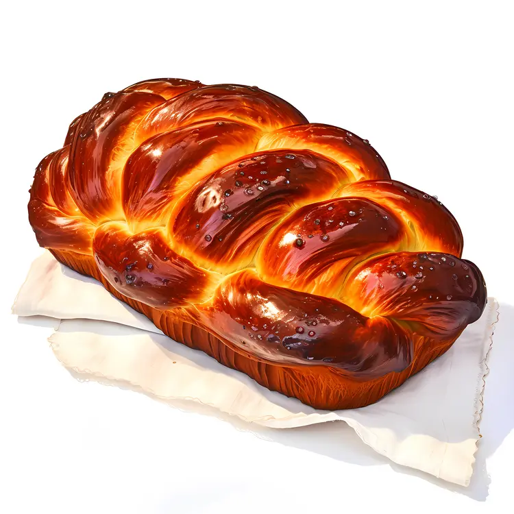 Golden Brown Braided Bread on Cloth