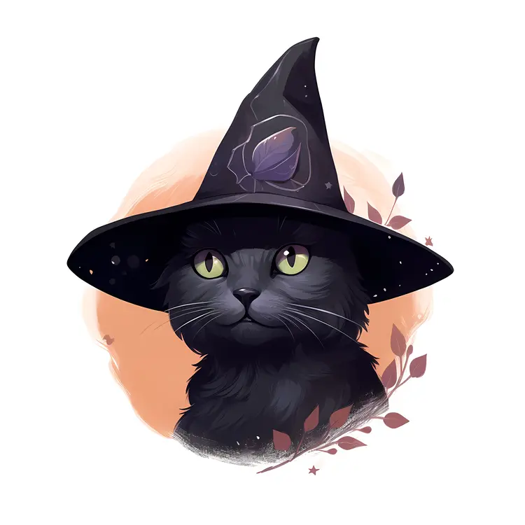 Black Cat with Witch Hat for Halloween