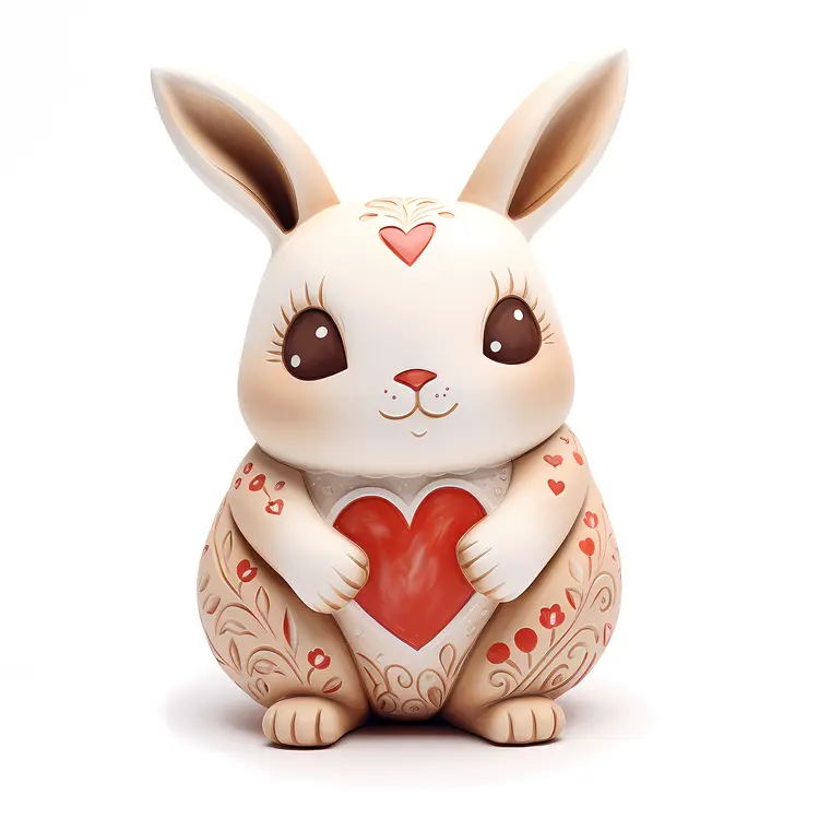 Decorated White Bunny Holding a Heart