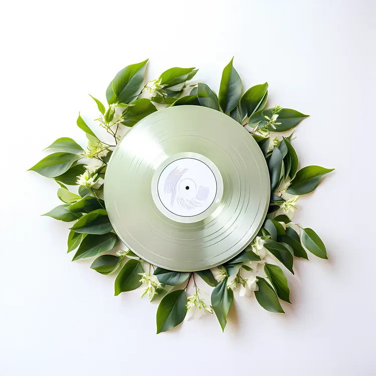 Silver Vinyl Record with Leaves