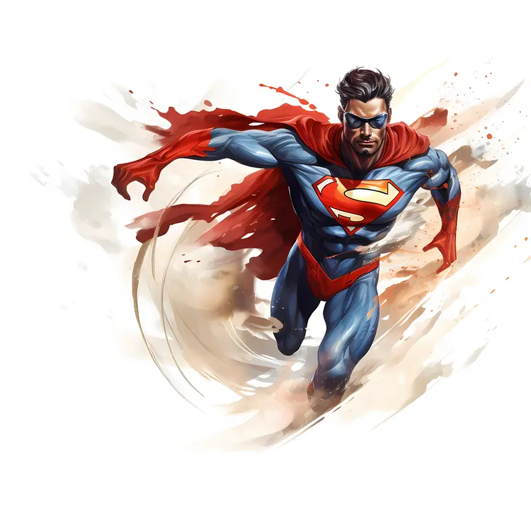 Flying Superhero in Blue and Red Suit
