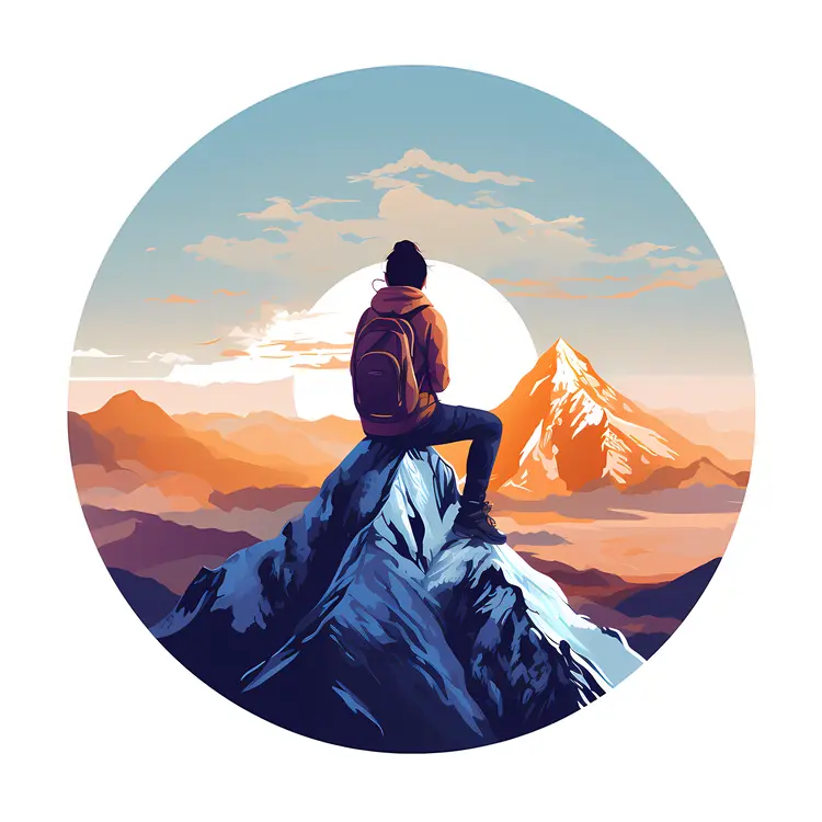 Hiker Enjoying Sunset on Mountain Peak