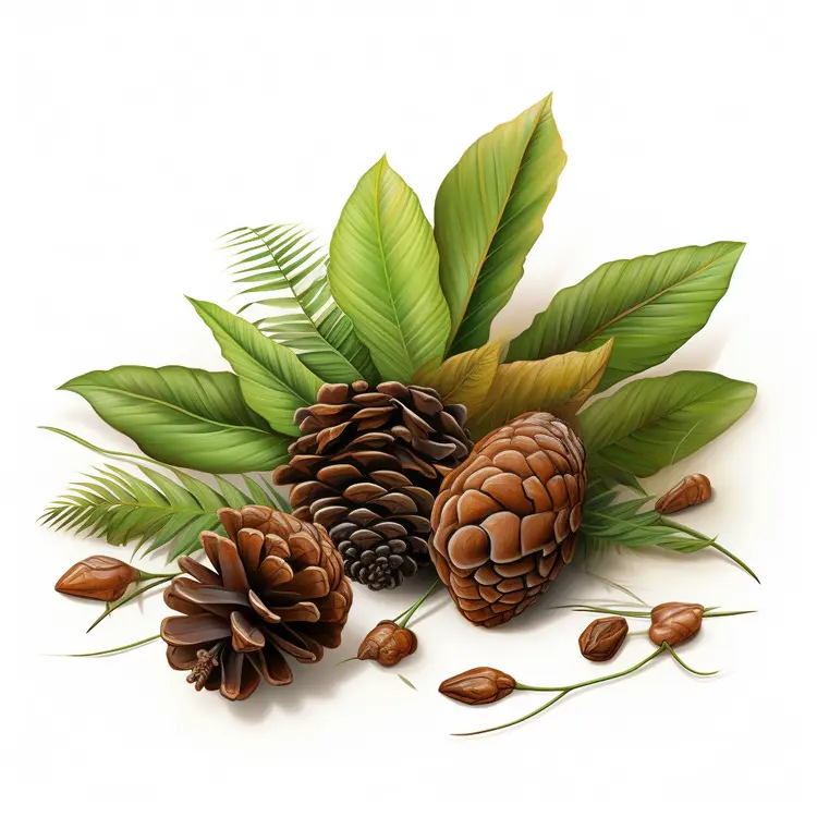 Pine Cones and Green Leaves Illustration