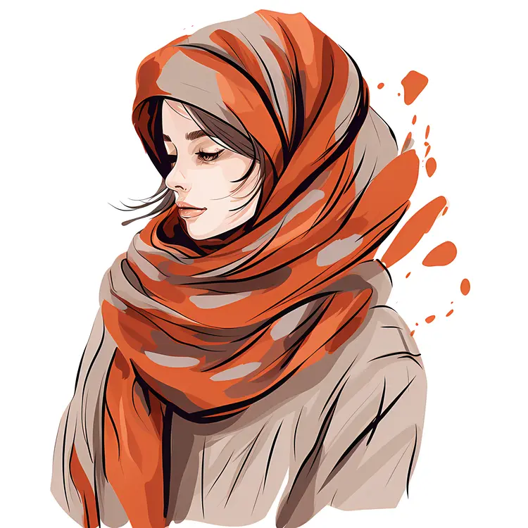 Woman with Orange Scarf and Hood
