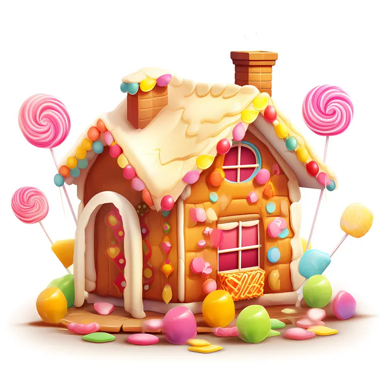 Cute Gingerbread House with Colorful Candies