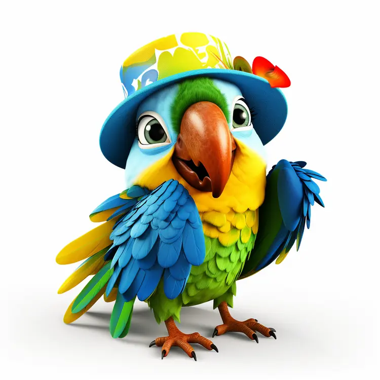 Cute Parrot with Colorful Feathers and Hat