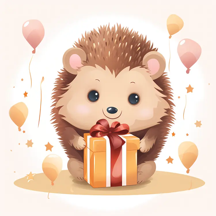 Hedgehog with Gift and Balloons