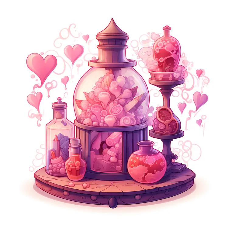 Pink Potion Bottles with Hearts