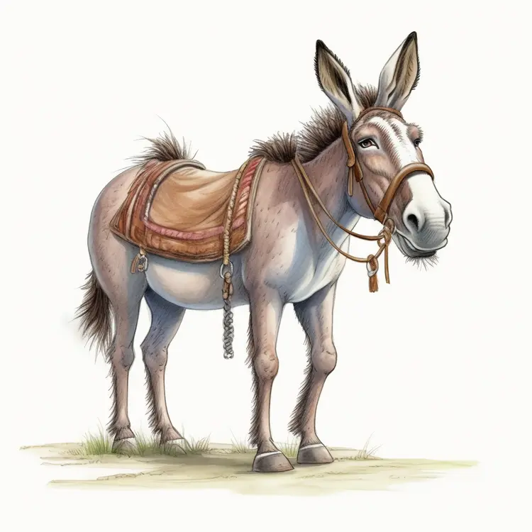 Saddled Donkey Illustration