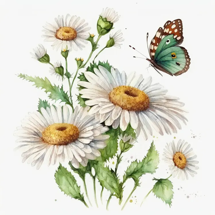 Beautiful Daisy Flowers with Butterfly