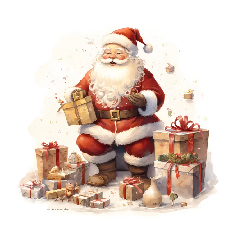 Santa Claus Surrounded by Gifts