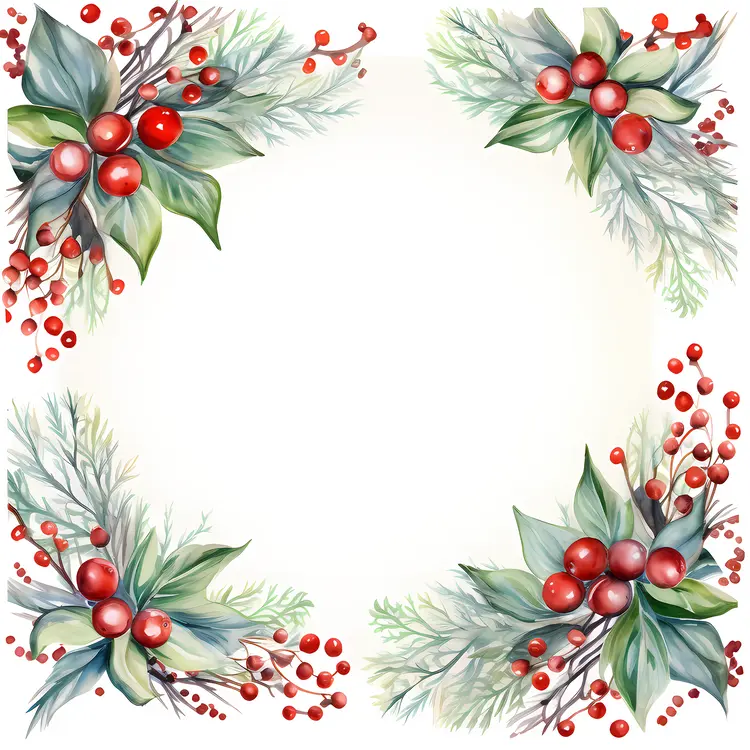 Christmas Floral Frame with Holly and Berries