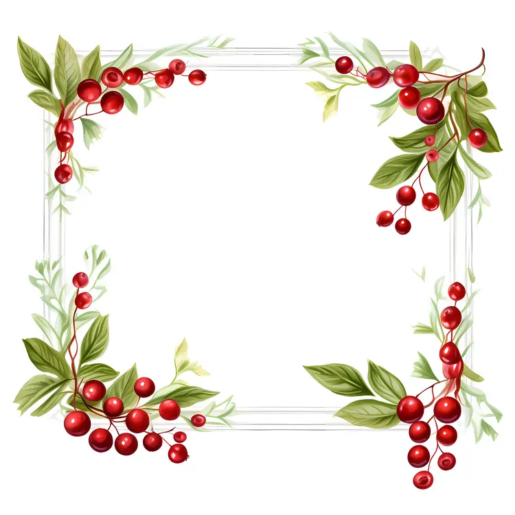 Red Berries and Green Leaves Frame for Christmas Decor