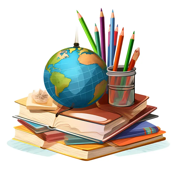 Globe and School Supplies Illustration