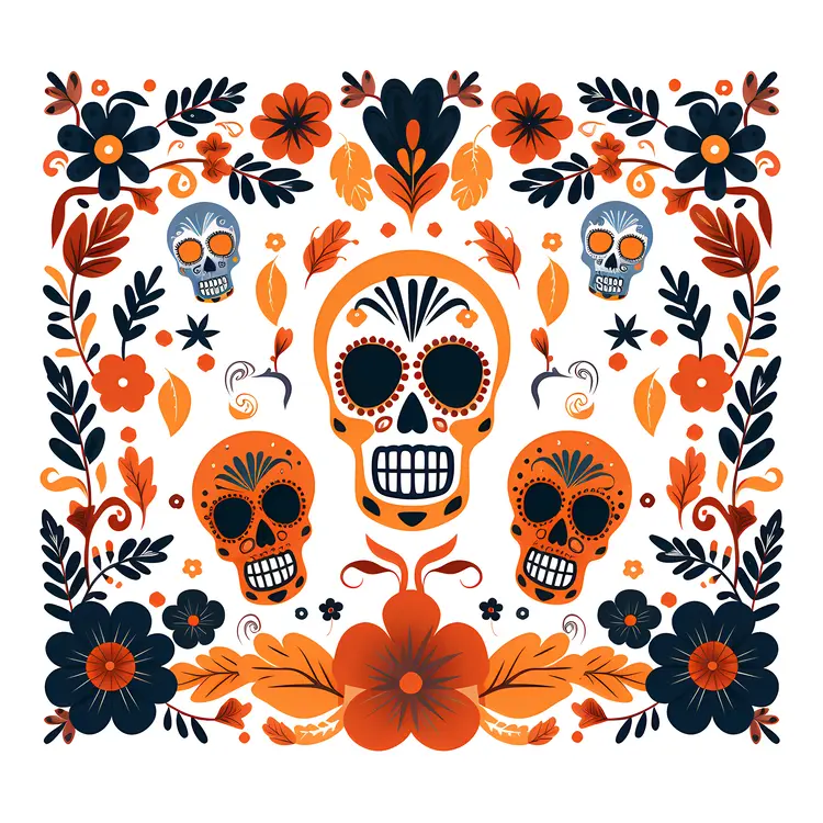 Multiple Skulls and Flowers for Day of the Dead