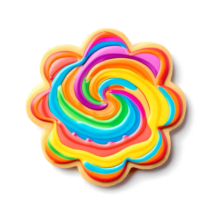 Colorful Flower-Shaped Cookie with Rainbow Icing