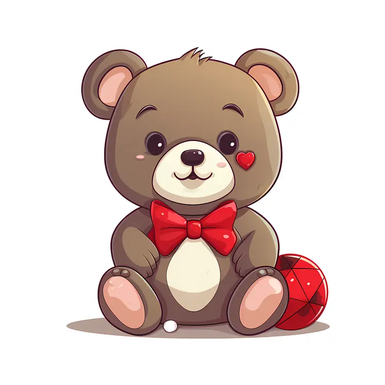 Cute Teddy Bear with Red Bow and Heart Patch