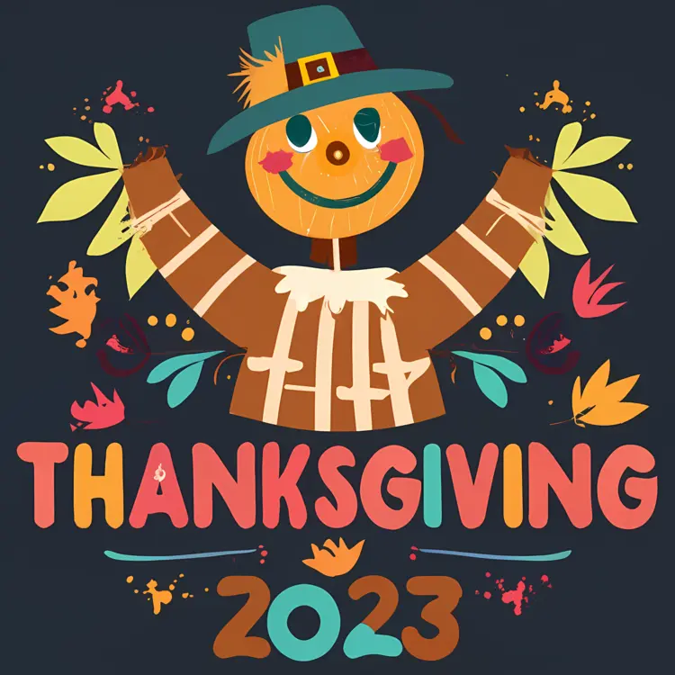 Thanksgiving 2023 with Scarecrow and Colorful Leaves