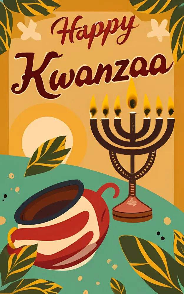 Happy Kwanzaa with Menorah and Cup
