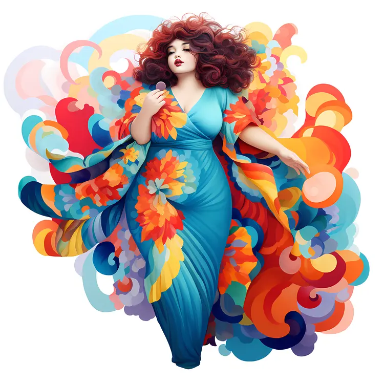 Vibrant Plus-Size Woman in Blue Dress