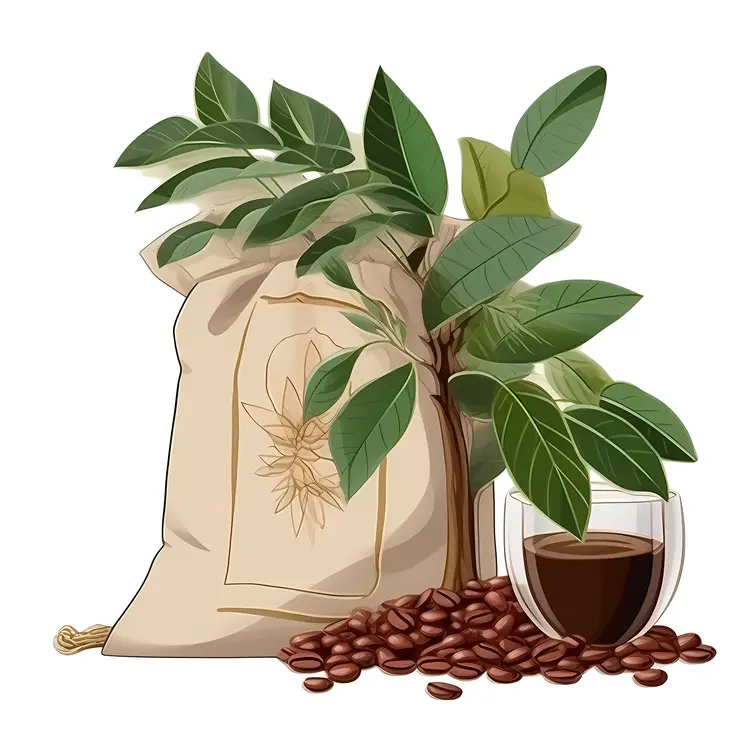 Coffee Beans and Sack with Dark Coffee
