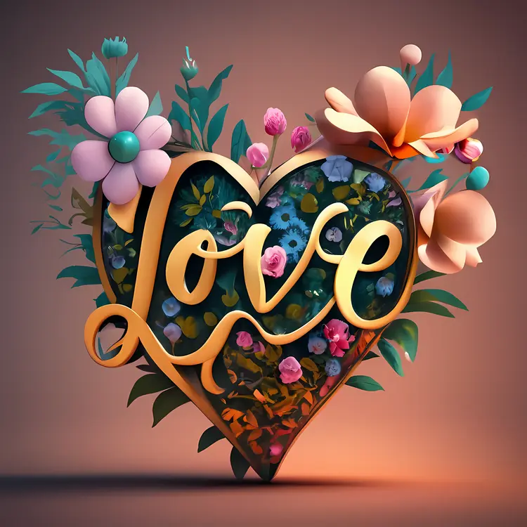 Decorative LOVE Heart with Flowers