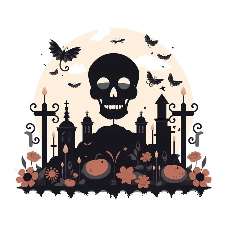 Skull and Candles in Spooky Halloween Scene
