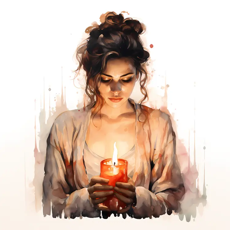 Contemplative Woman Holding Candle