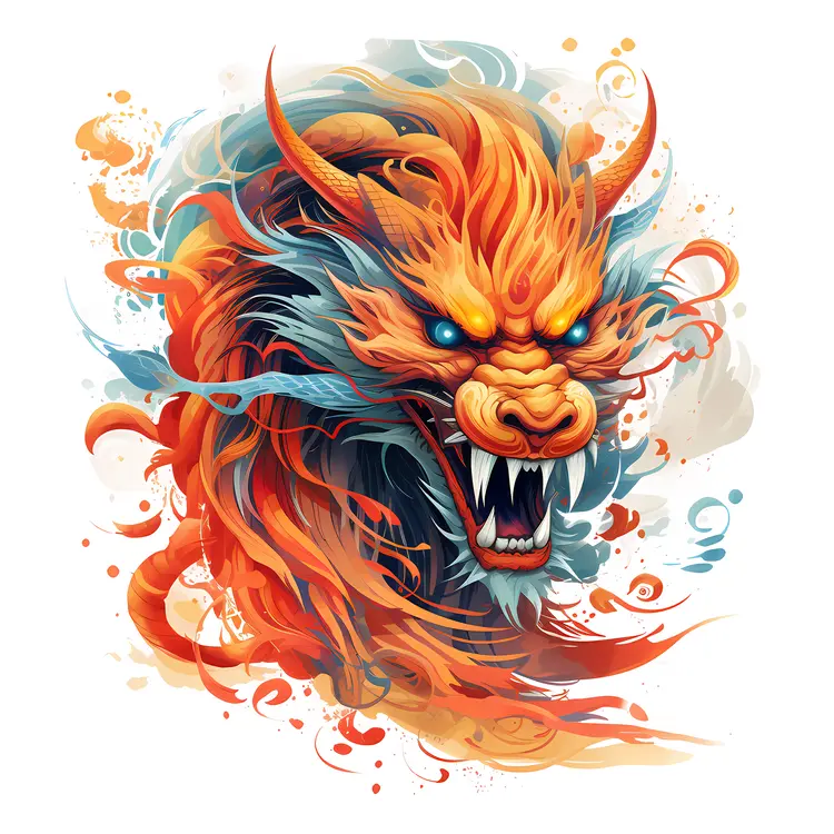 Orange and Blue Dragon Head Illustration