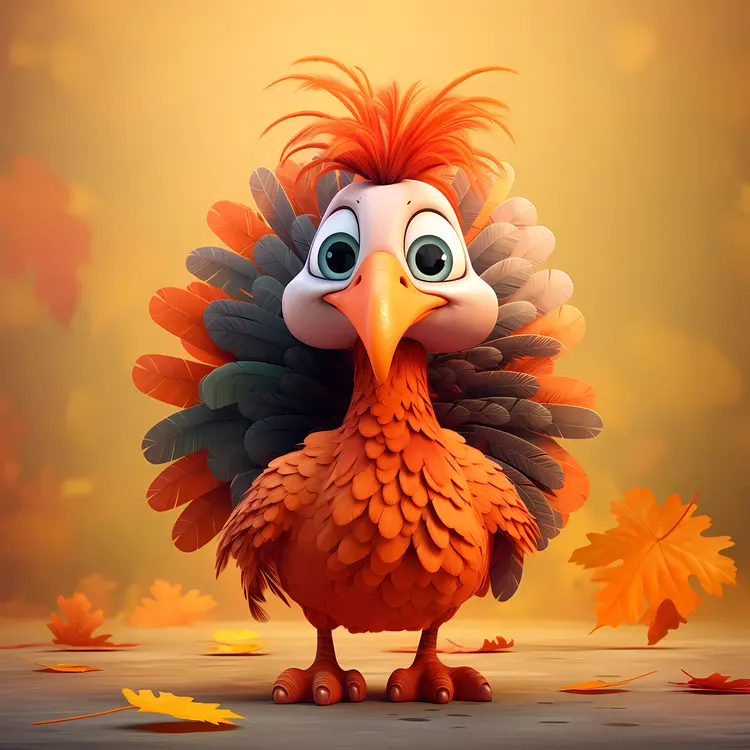Red Bird with Autumn Leaves