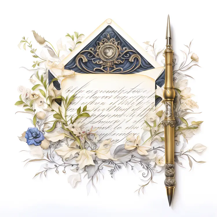Decorative Envelope with Flowers and Pen